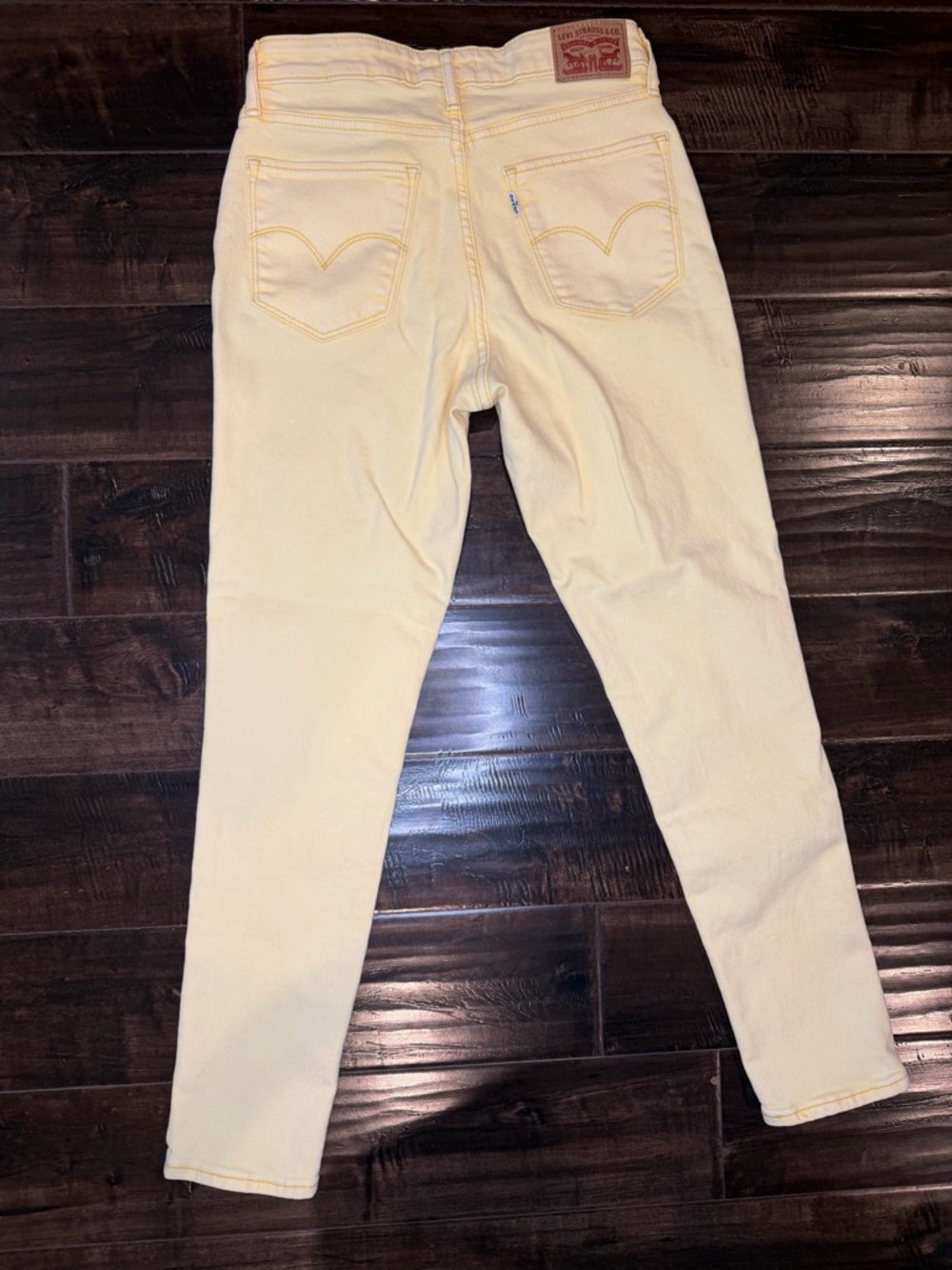 Levi's 721 High Rise Skinny Jeans Size 27 Pale Yellow Acid Wash Stretch Denim - Picture 6 of 9